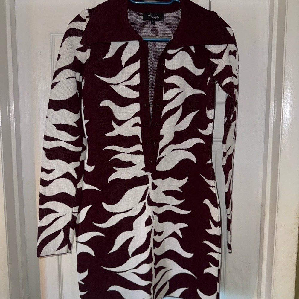 Maroon and White Patterned Dress